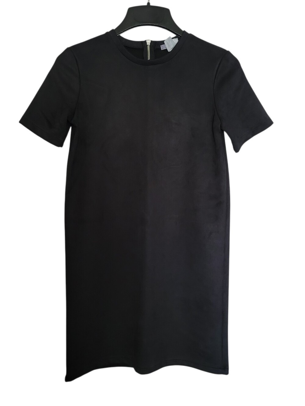Zara Collection Woman Basic Faux Suede Black Short-Sleeve Shift Dress